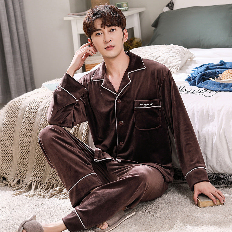 Double-sided island velvet couple pajamas