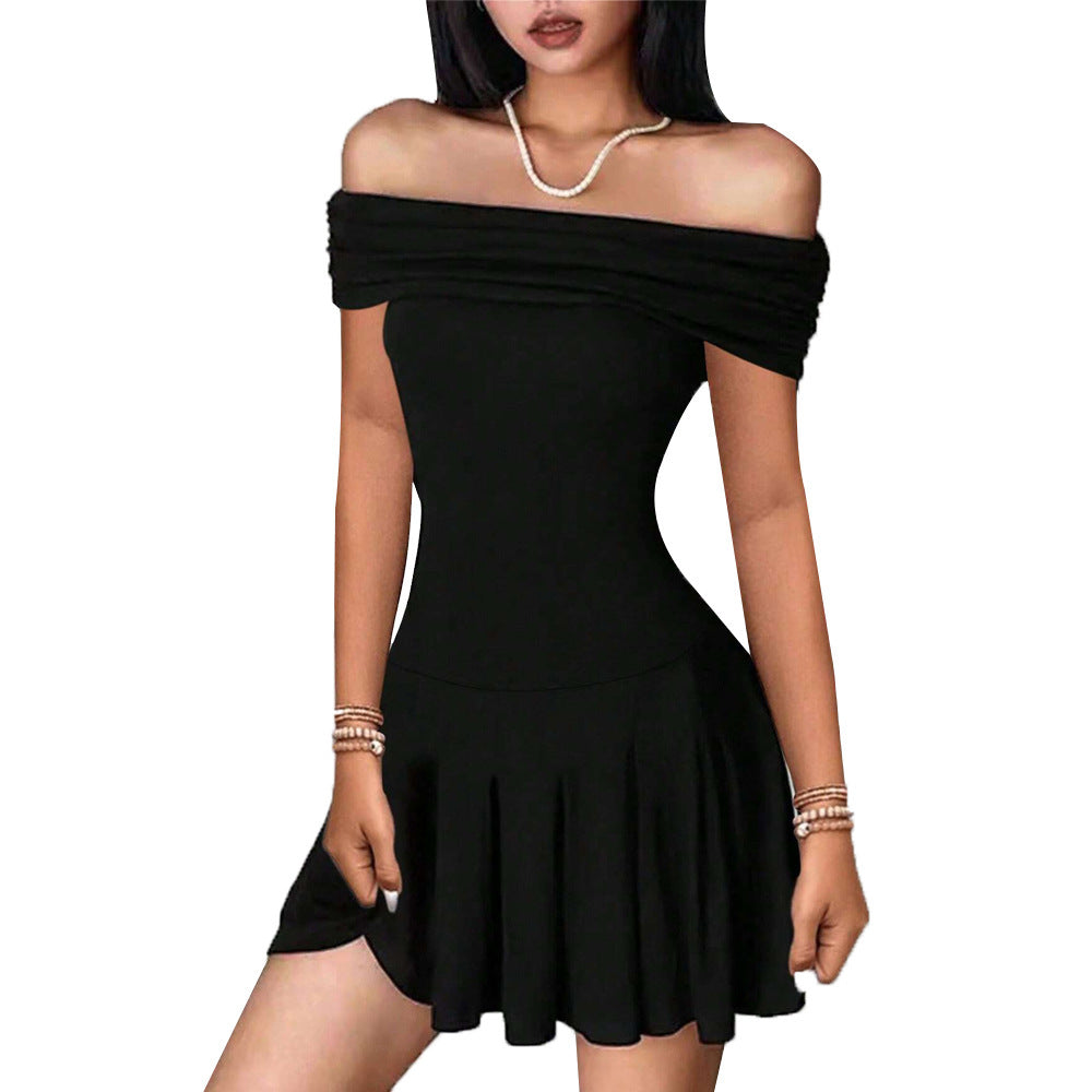 Off-shoulder Dress Off-neck High Waist Skirt