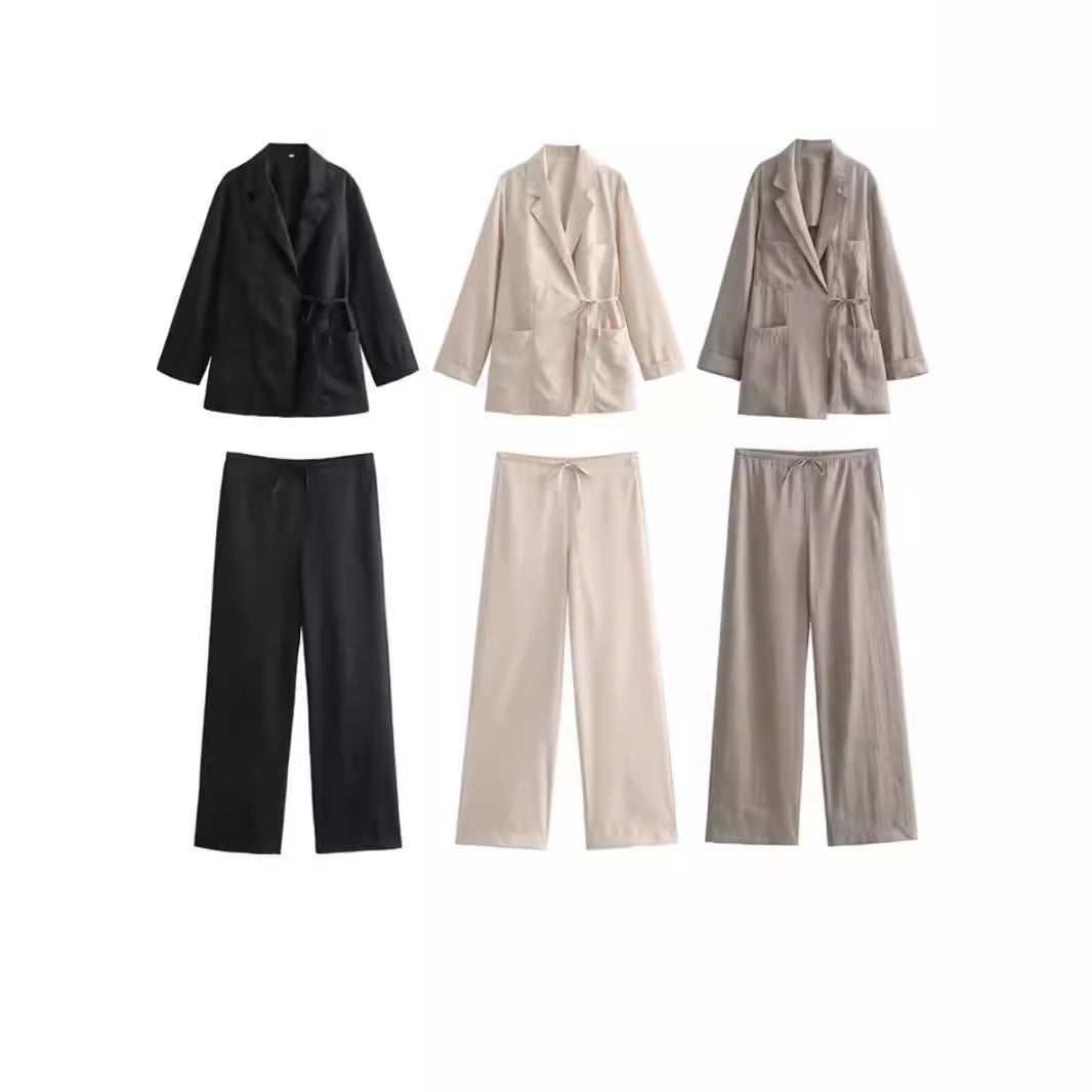 European And American Style Double Breasted Vertical Coat High Waist Straight-leg Pants