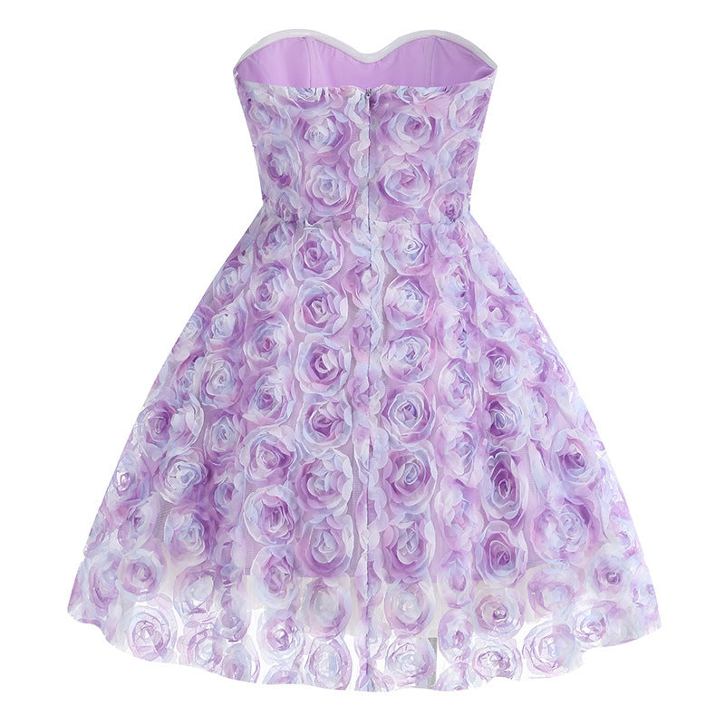 Purple Tube Top Flower Dress Women