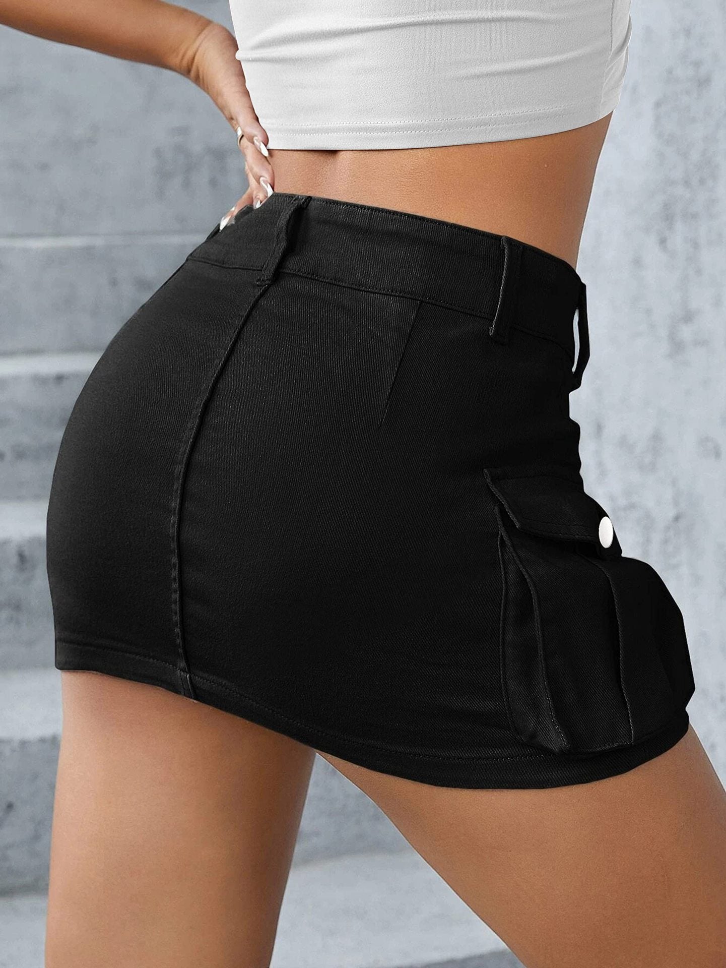 Street Solid Color Low Waist Slim Fit Package Hip Skirt Women