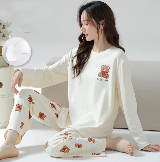 Ladies' Spring And Autumn Period Pajamas With Chest Pads