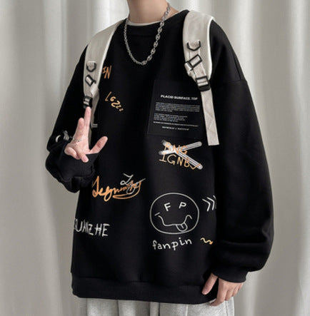 Hong Kong Style Large Size Loose Print Pullover