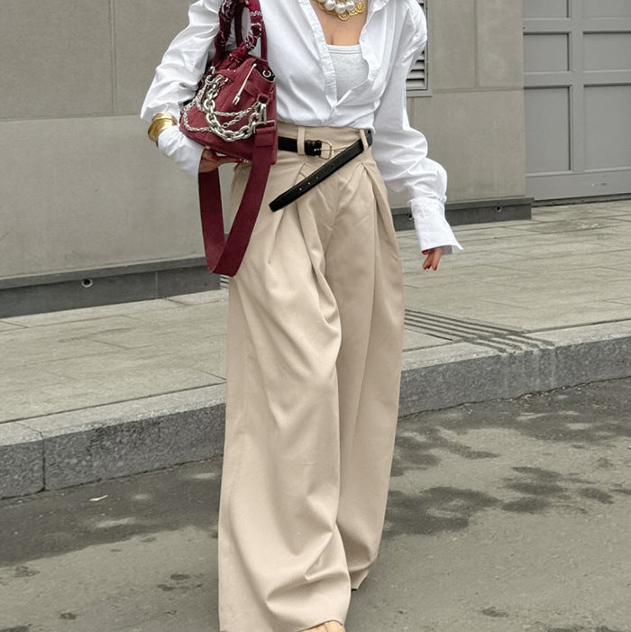 Solid Color High Waist Casual Wide Leg Trouser Pants