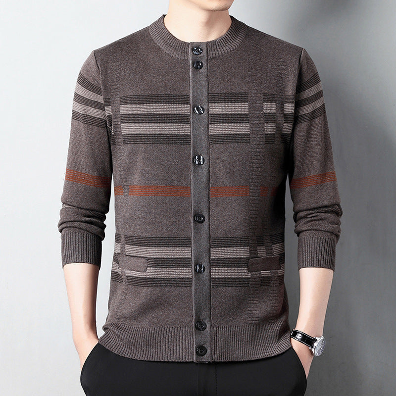 Men's Fashion Striped Color-block Crew Neck Sweater