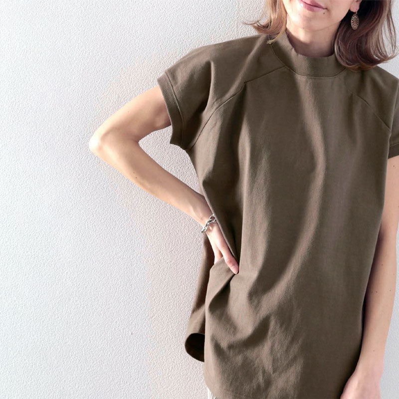 Women's Half Turtleneck Short Sleeve Cotton Loose