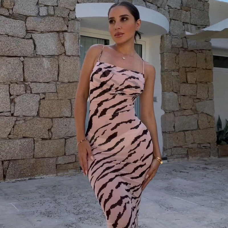 Backless Bodycon Strappy Zebra Dress