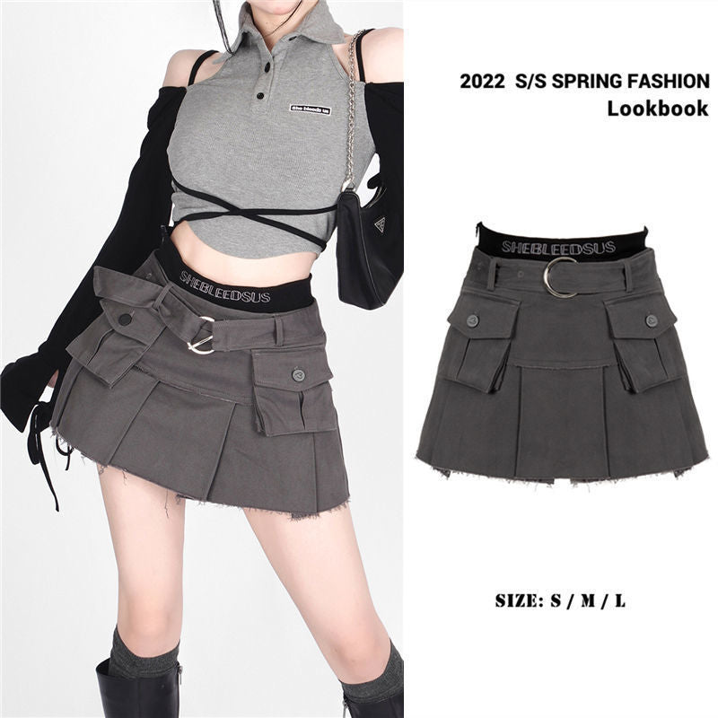 Pleated Mini Skirt with Belt