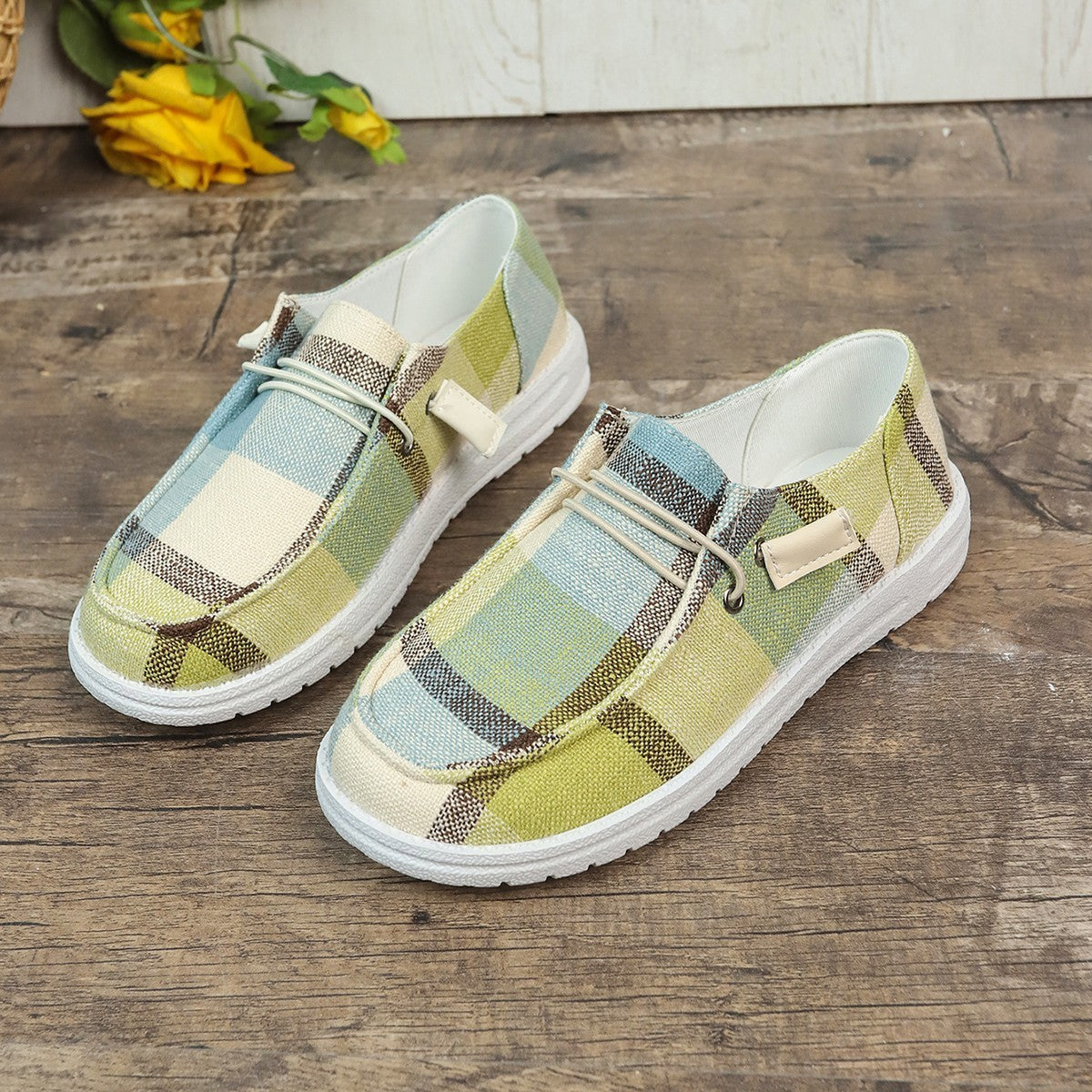 New Plaid Canvas Comfortable Flat