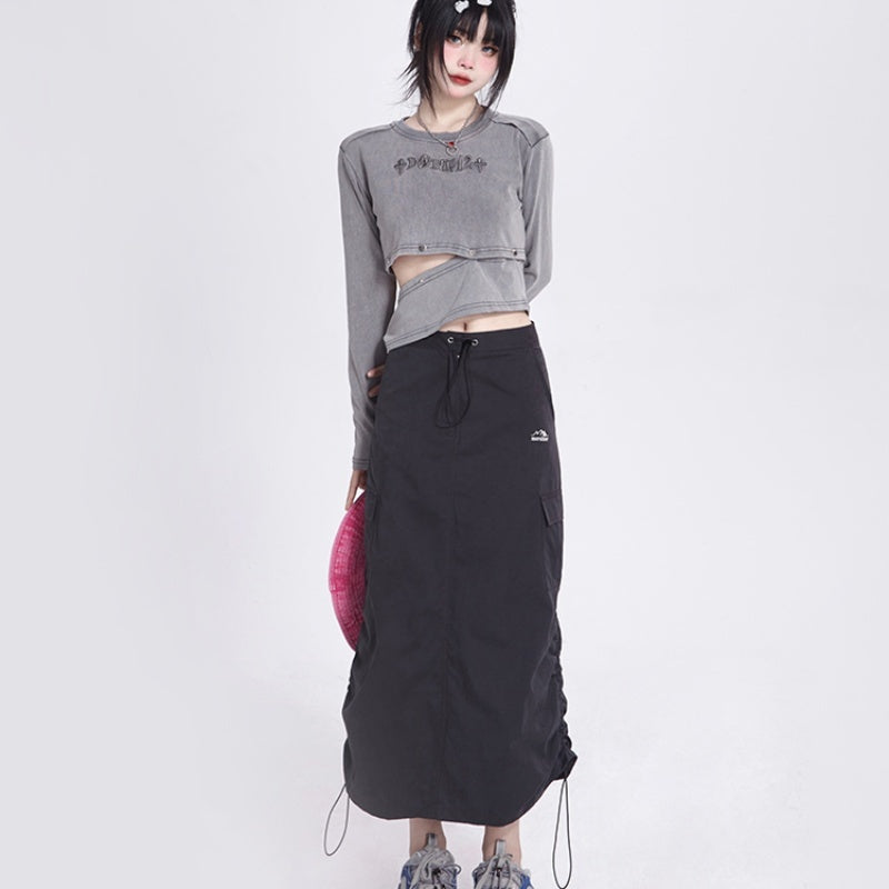 Workwear Mid-length Skirt Women's Autumn And Winter Drawstring