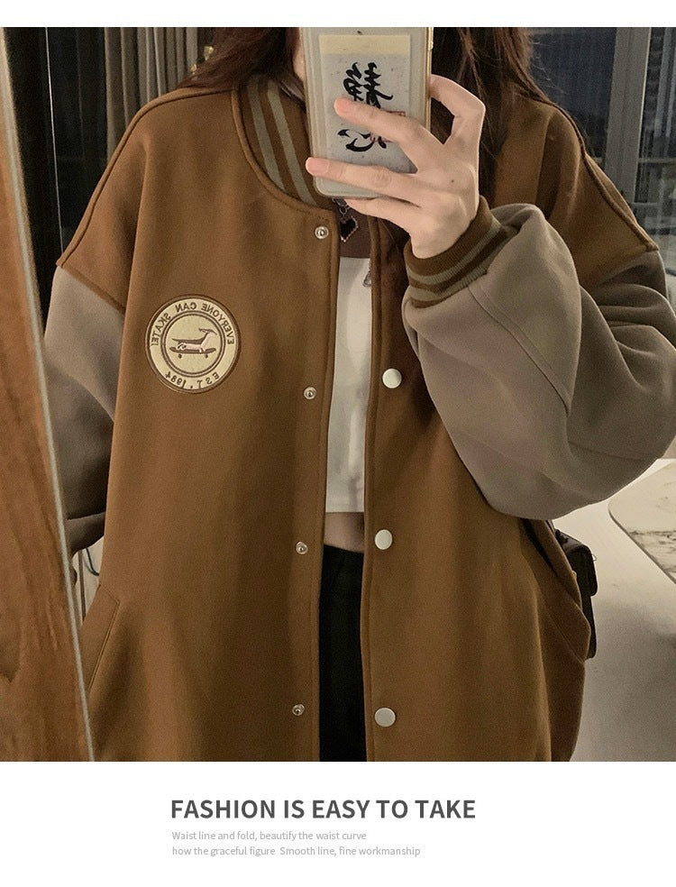 Fashion Baseball Girl Spring And Autumn Clothes Vintage Students' Loose-fitting Coat Jacket