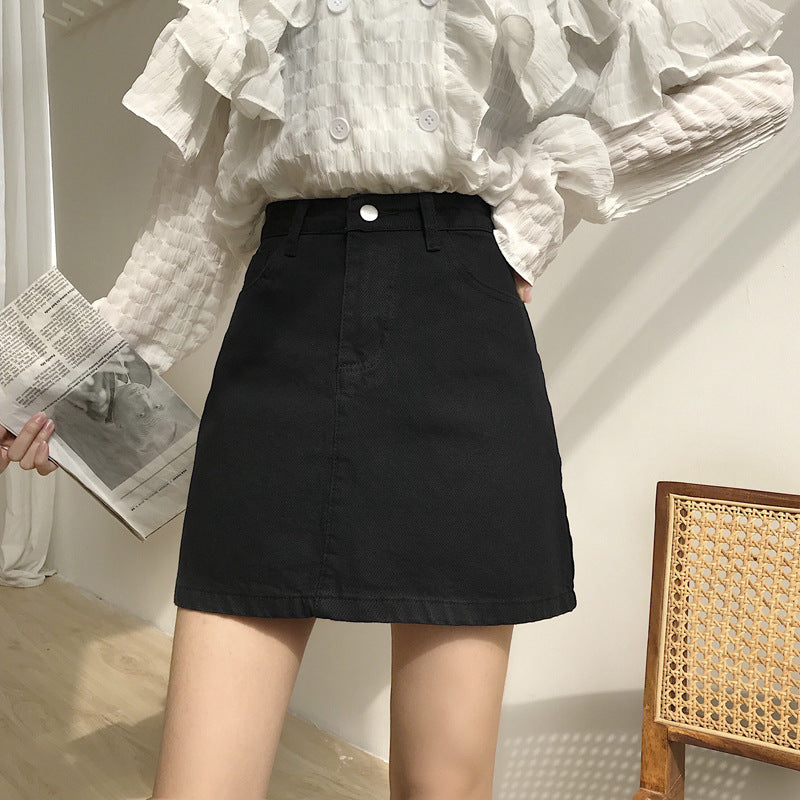 Black Denim Skirt High Waist A-line Skirt