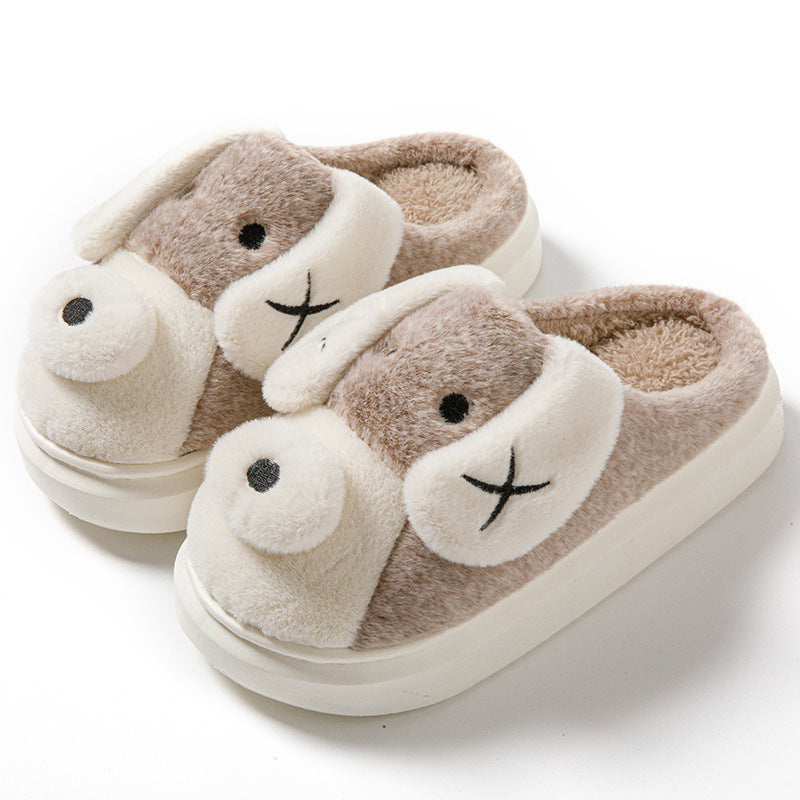 Cute Cartoon Dog Plush Slippers Winter Warm Non-slip Floor Home Slipper Couple Indoor Thick Bottom House Shoes