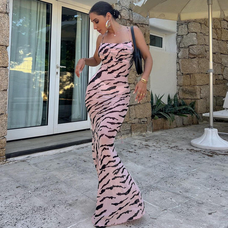 Backless Bodycon Strappy Zebra Dress