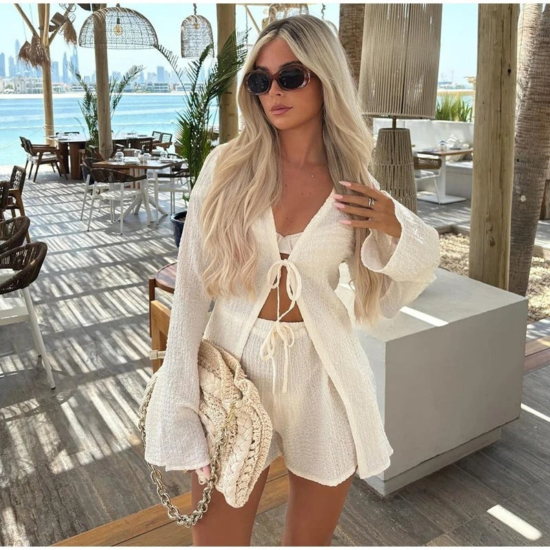 Women's Long-sleeved Lace-up Shorts Suit