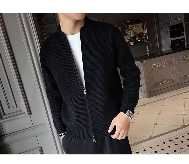 Casual All-matching Slim Fit Men's Solid Color Knitted Cardigan Jacket