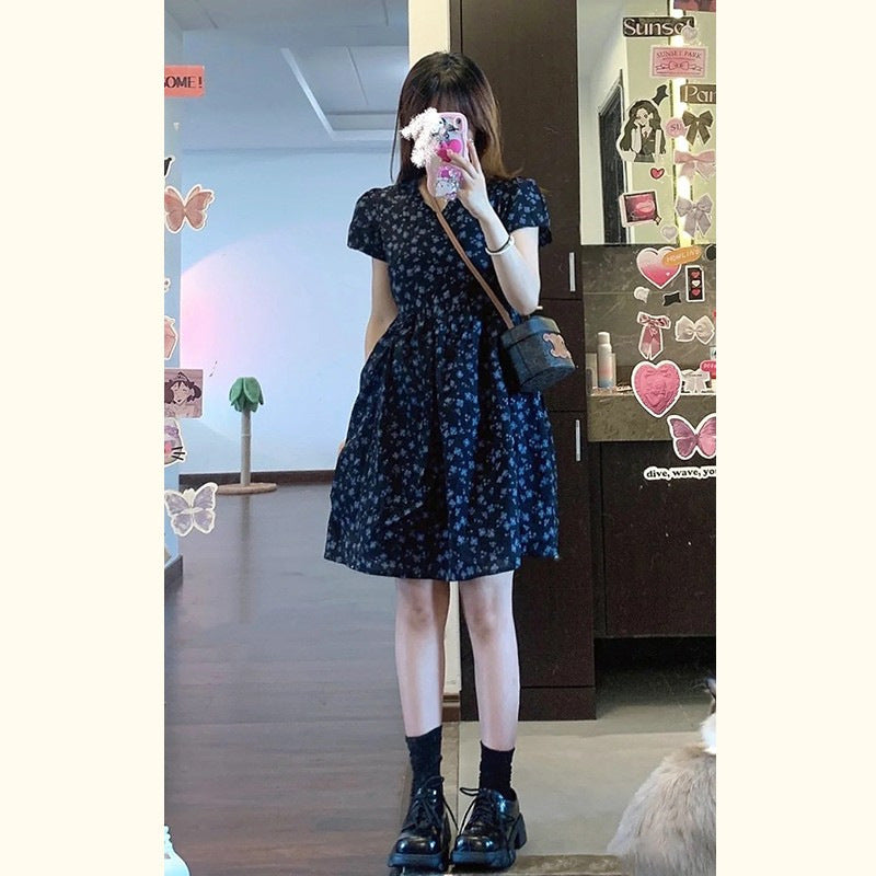 French Style Puff Sleeve Floral Dress Women