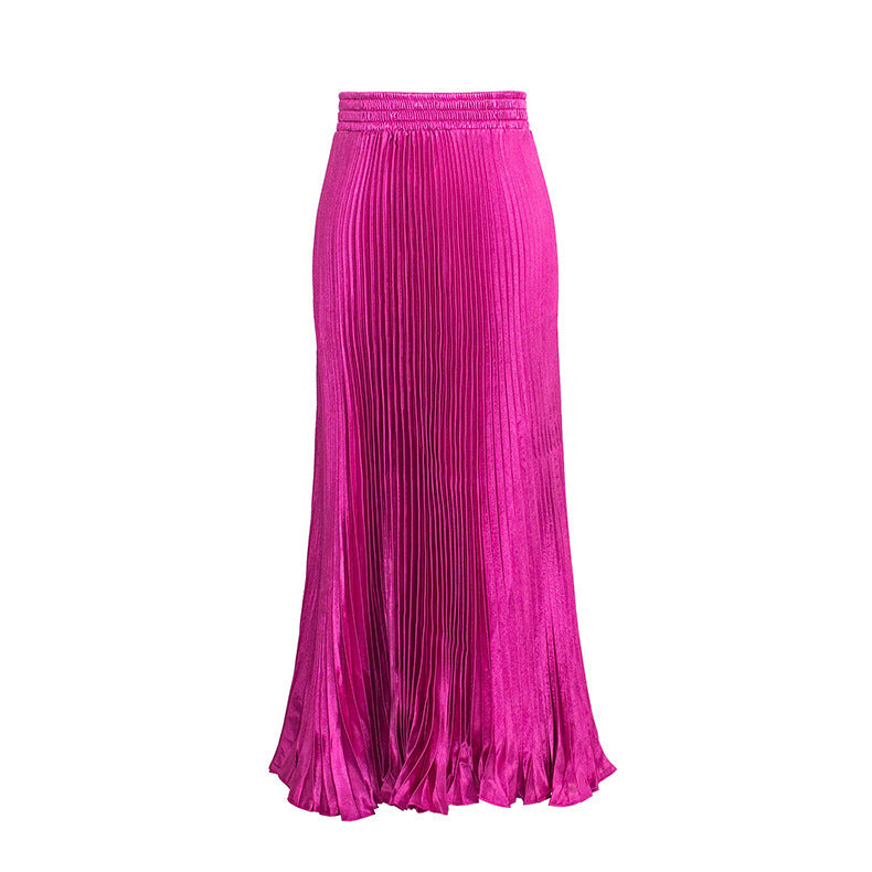 Satin Metallic Organ Pleated Skirt