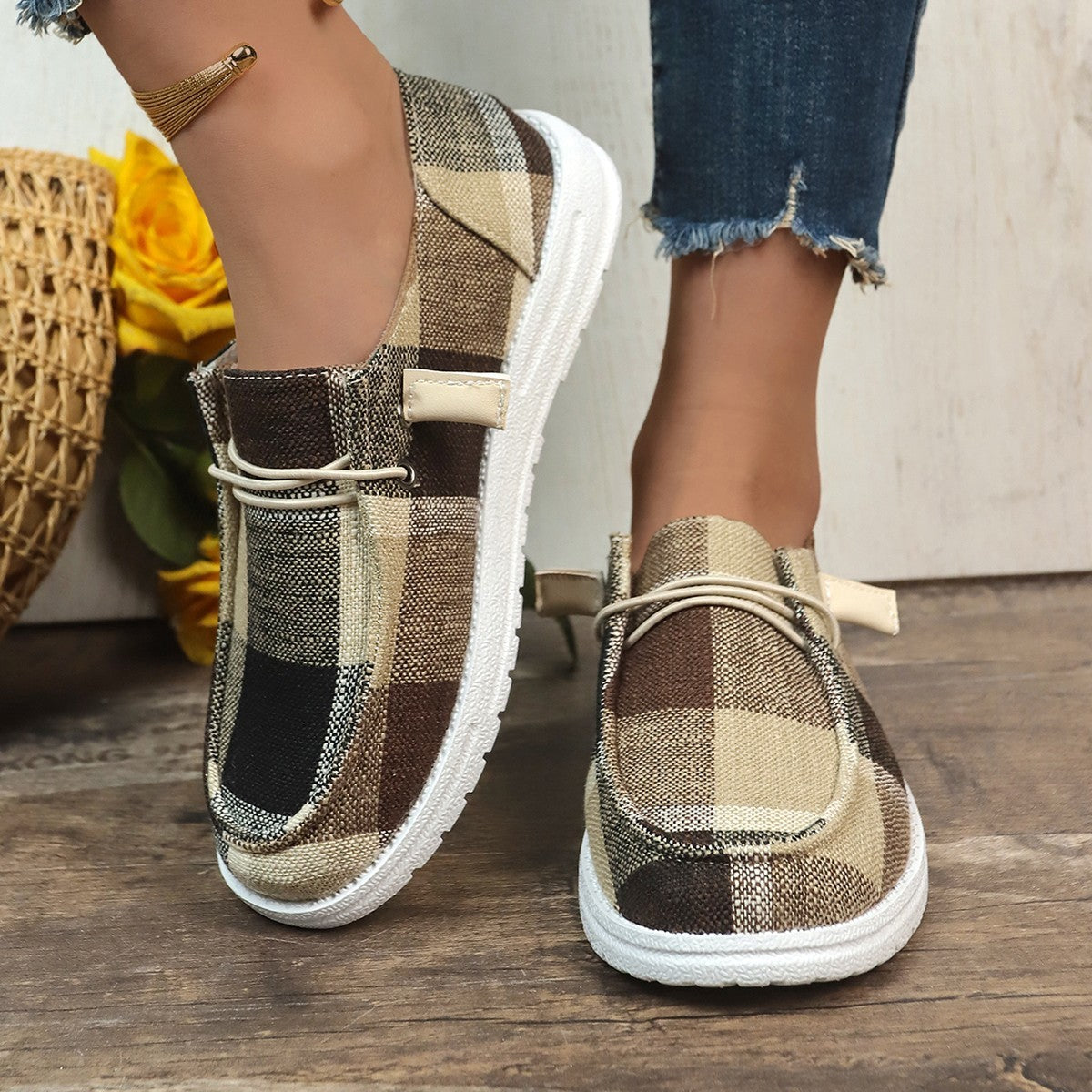 New Plaid Canvas Comfortable Flat