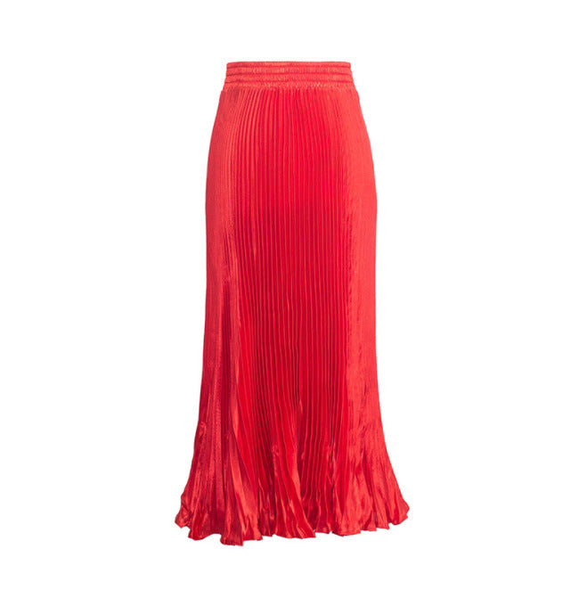 Satin Metallic Organ Pleated Skirt