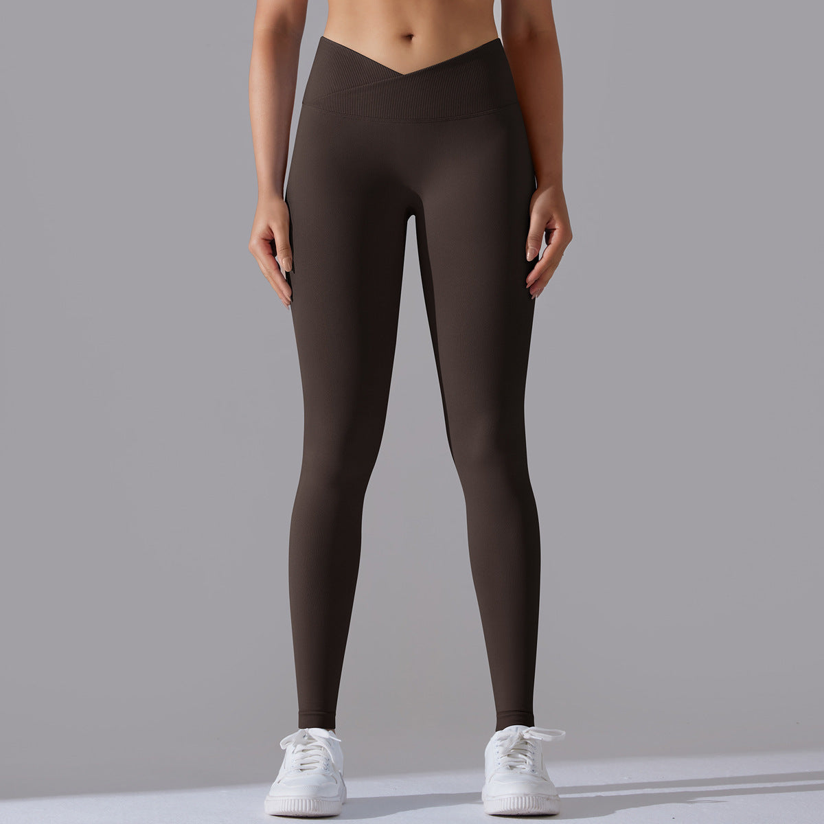 Women's Seamless Knit Breathable Solid Color Cross Waist Yoga Trousers