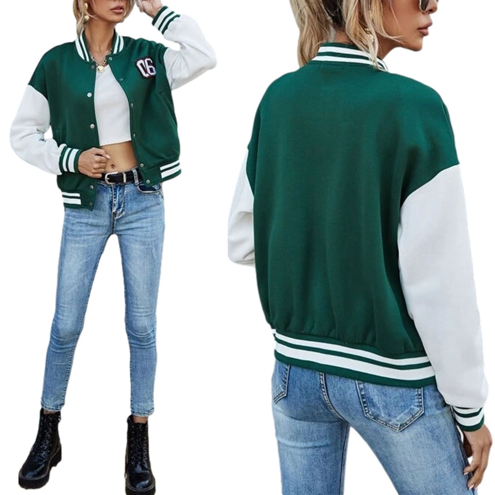 Retro Patchwork Leather Sleeve Varsity Jacket