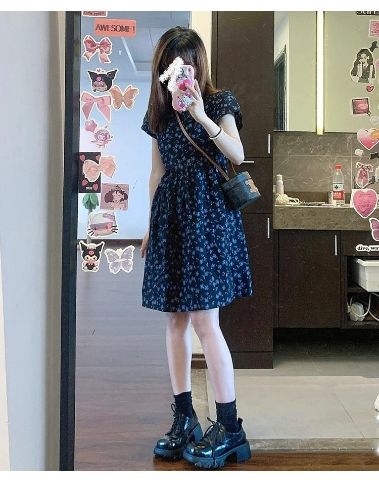 French Style Puff Sleeve Floral Dress Women