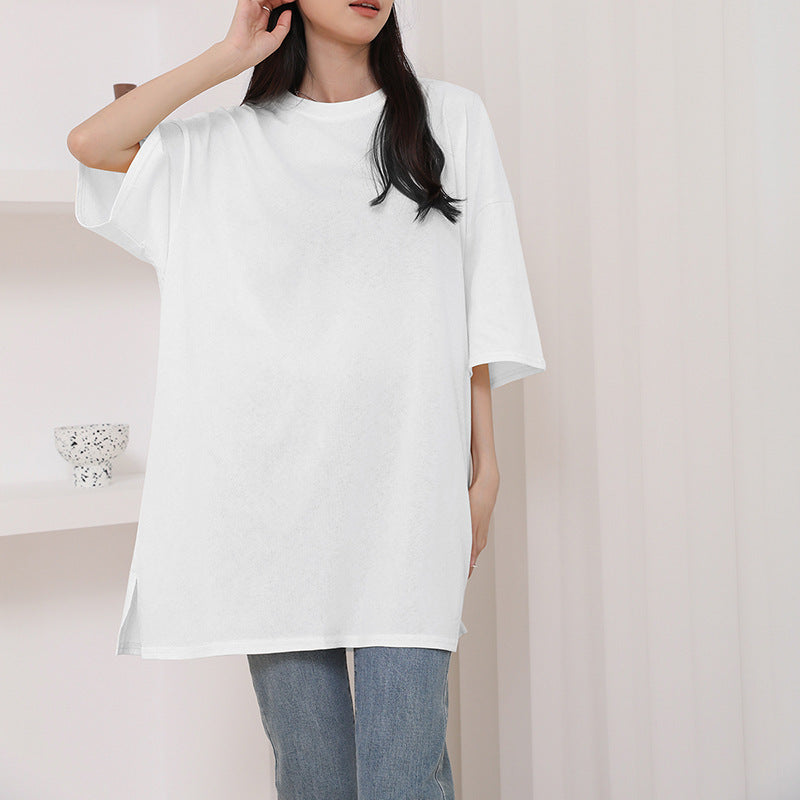 Summer Pure Cotton T-shirt Side Slit Casual