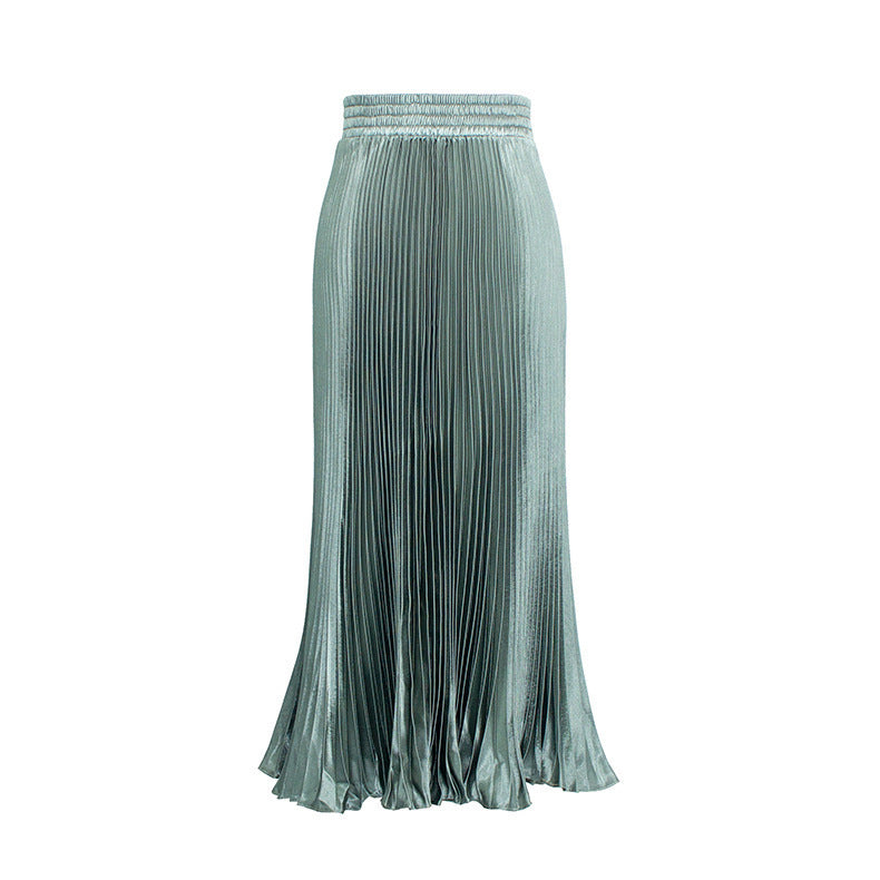 Satin Metallic Organ Pleated Skirt