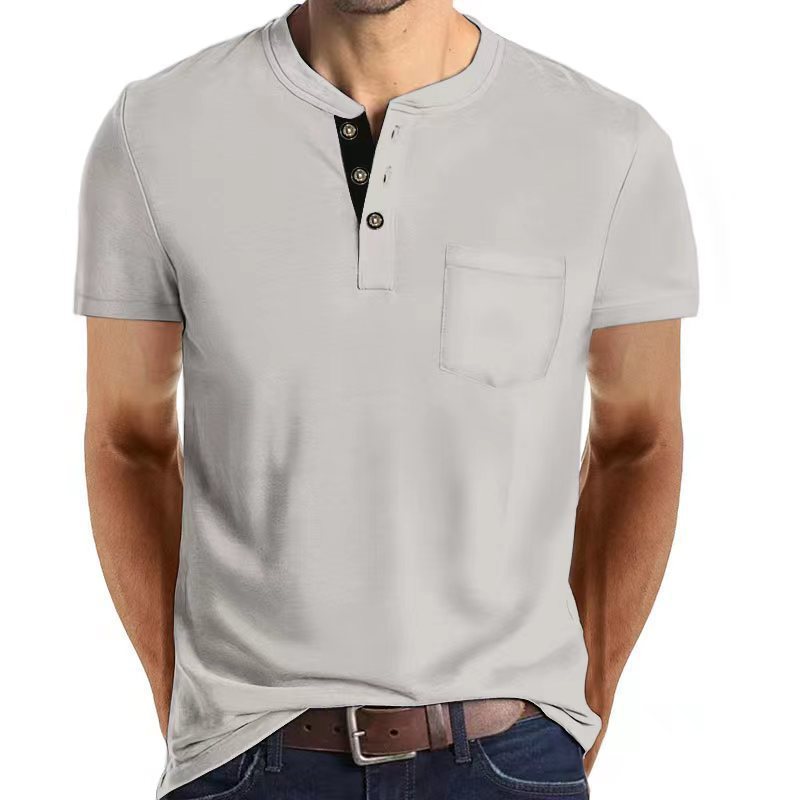 European And American Men's Short Sleeve Button Pocket