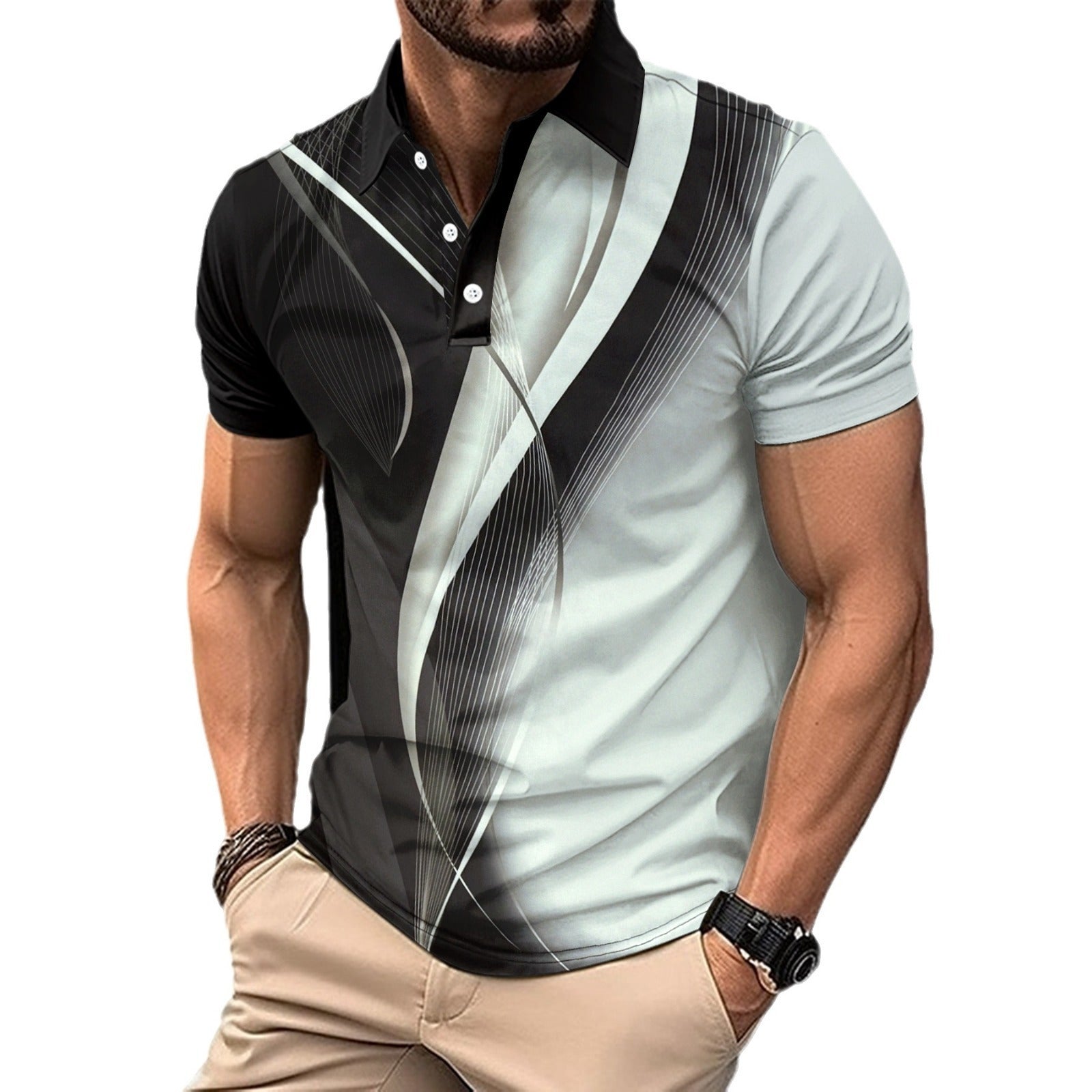 Lapel Button Business Colorblock All-matching T-shirt