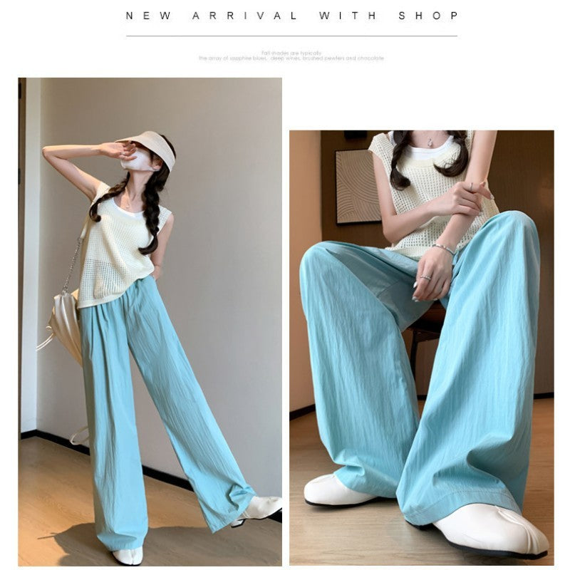 High Waist Drooping Straight Pleated Cotton And Linen Casual Pants