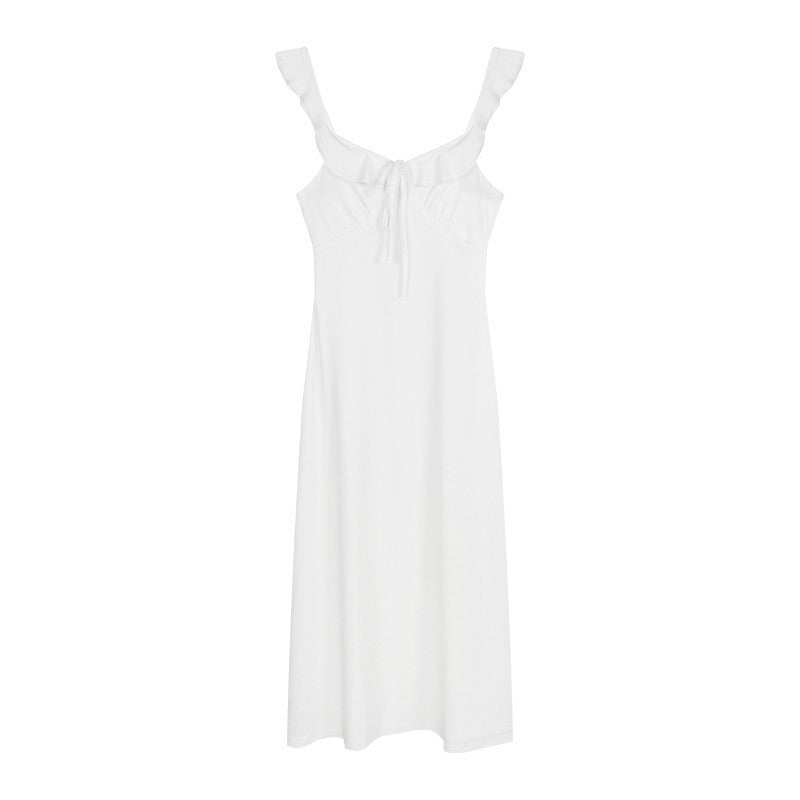 White Suspender Backless Dress Seaside Vacation