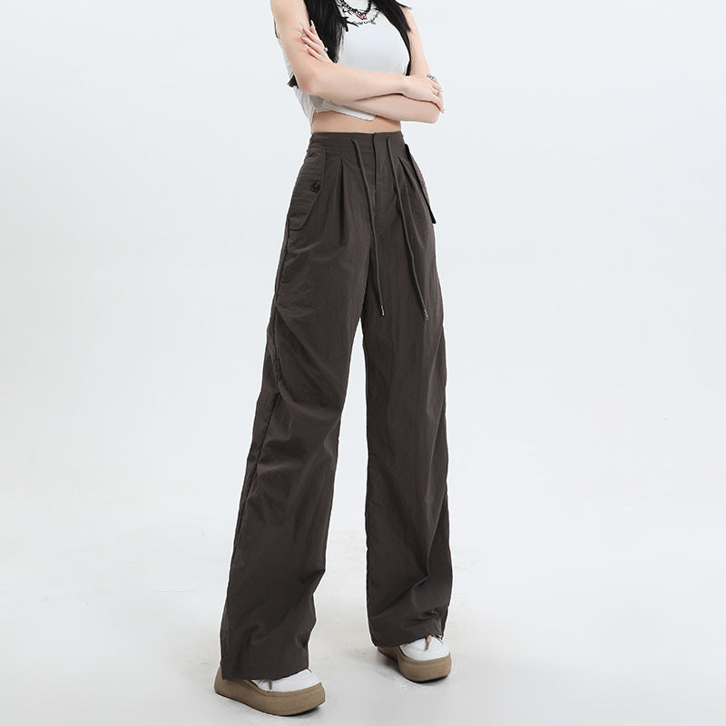 American High Street Cool Drawstring Lace-up Casual High Waist Wide Leg Pants