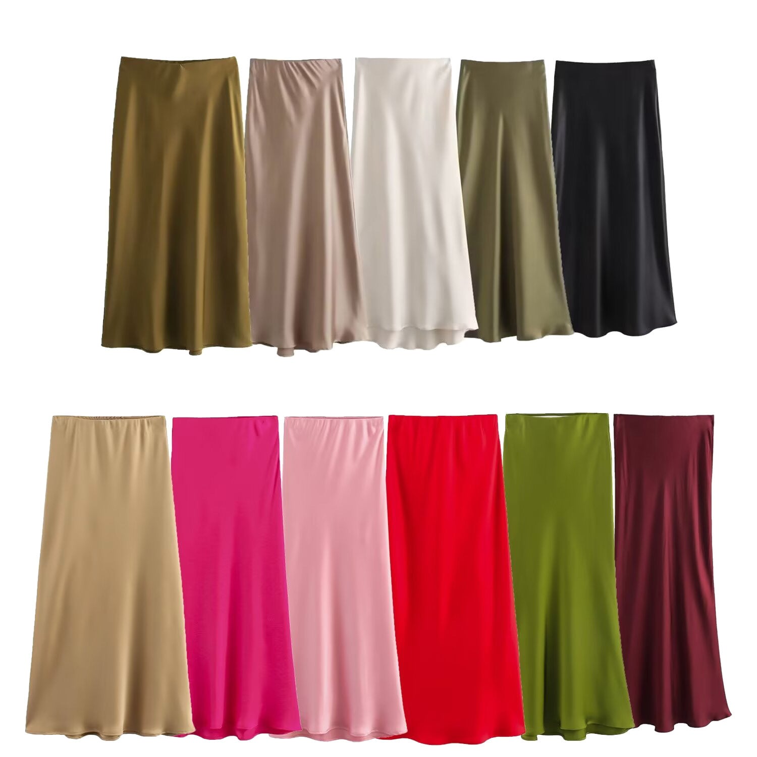 Foreign Trade Wholesale Women's French Fashion Silk Satin Texture High Waist Skirt