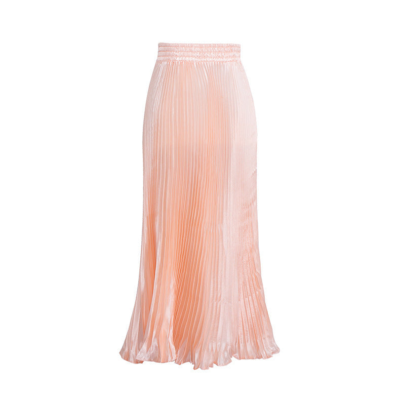 Satin Metallic Organ Pleated Skirt