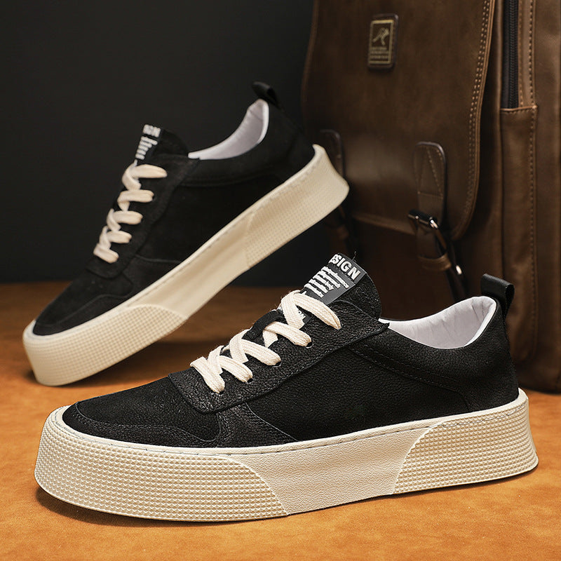 Men's Breathable Leather Shoes Trendy Platform Sports