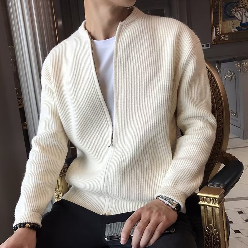 Casual All-matching Slim Fit Men's Solid Color Knitted Cardigan Jacket