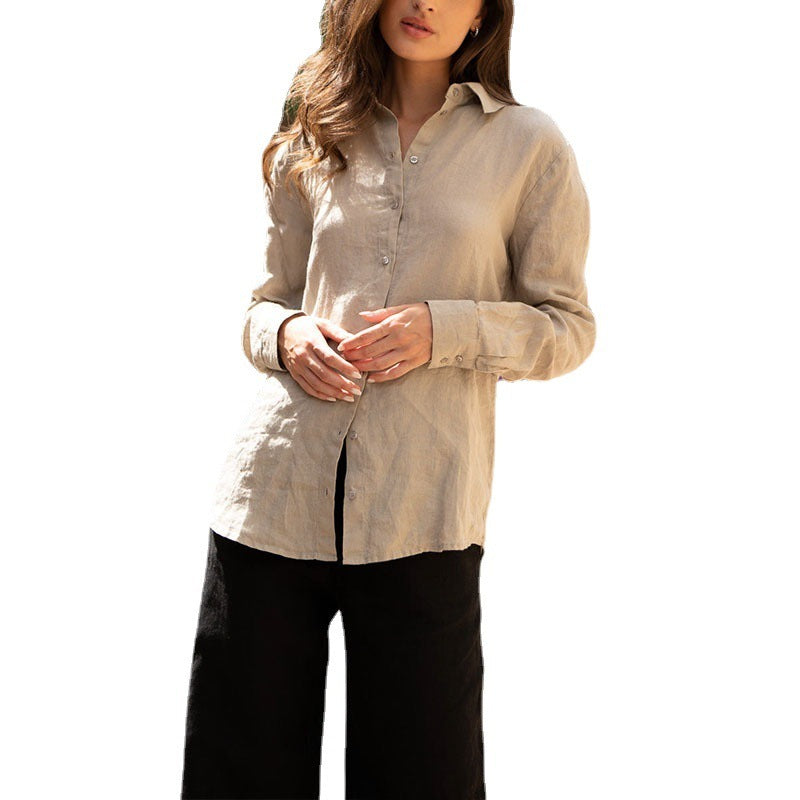 Women's Pure Linen Shirt Niche Casual Cotton And Linen Slim-fit Slimming Cardigan Top