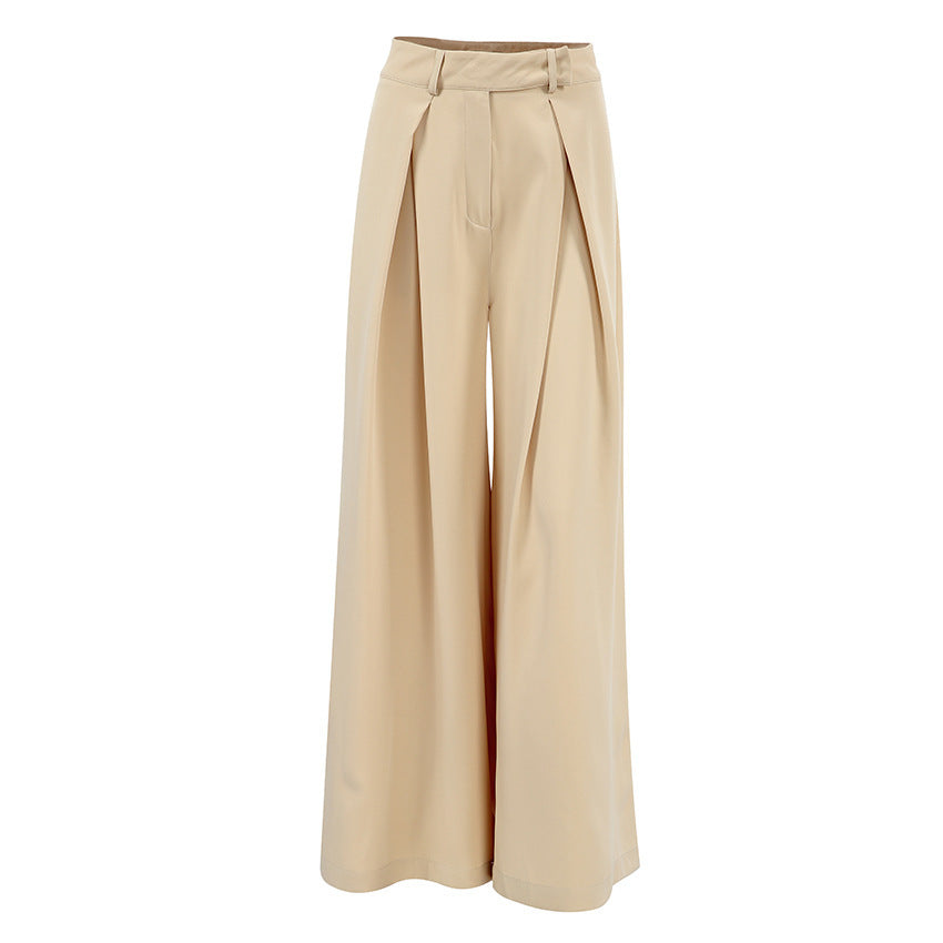 Solid Color High Waist Casual Wide Leg Trouser Pants