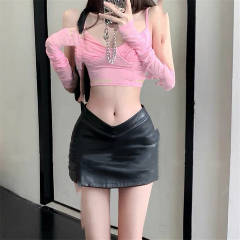 Women's Fashion Slim High Waist Leather Skirt