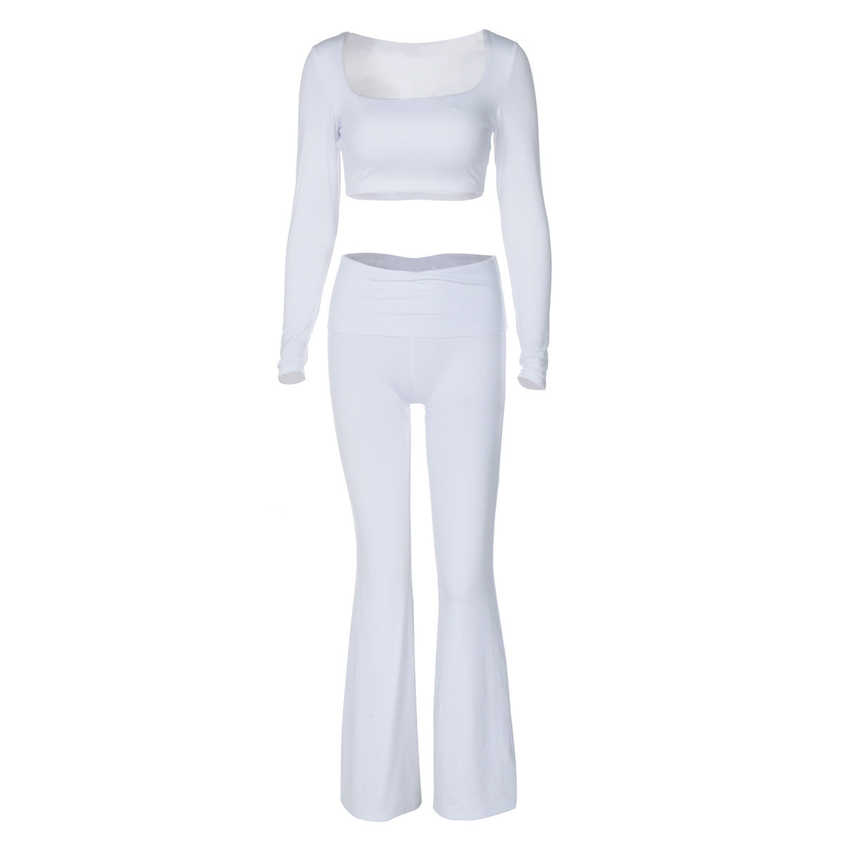 Women's Clothing Long Sleeve Square-neck Slim Fit Flared Pants Suit