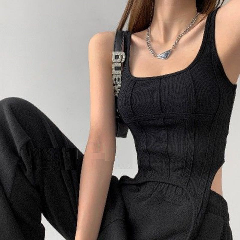 Hook Chic Halter Top Outer Wear Square Collar Sleeveless