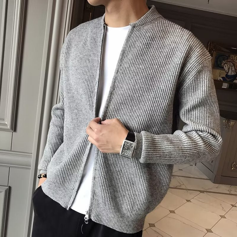 Casual All-matching Slim Fit Men's Solid Color Knitted Cardigan Jacket